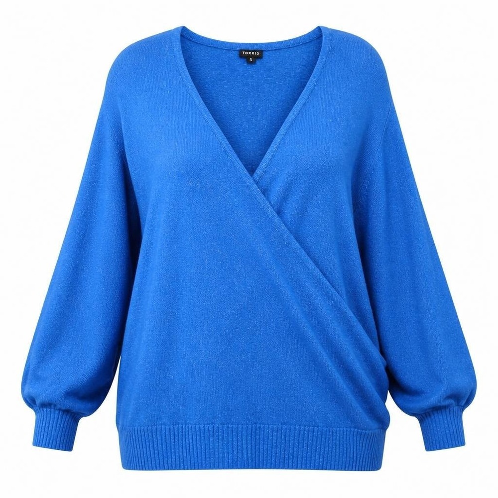 Torrid Sweater Womens 5 Blue Cozy Wrap Coastal Quiet Luxury Luxe Puff Sleeve